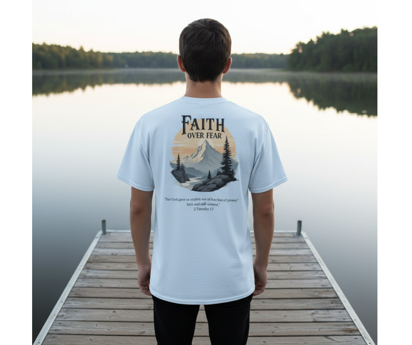 Faith Over Fear motivational courage shirt with mountain graphic design