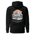 Black Move Mountains hoodie back view - Matthew 17:20 Christian motivational apparel