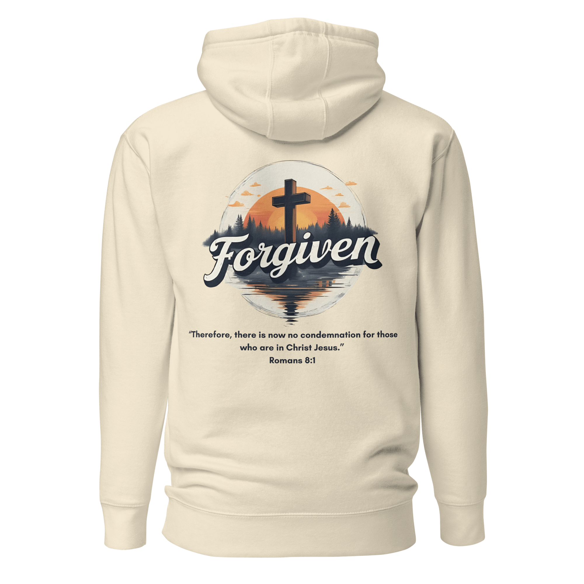 Bone Forgiven hoodie back view - Romans 8:1 Christian redemption and grace apparel