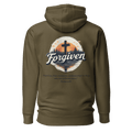 Military green Forgiven Christian hoodie back - motivational redemption and grace streetwear