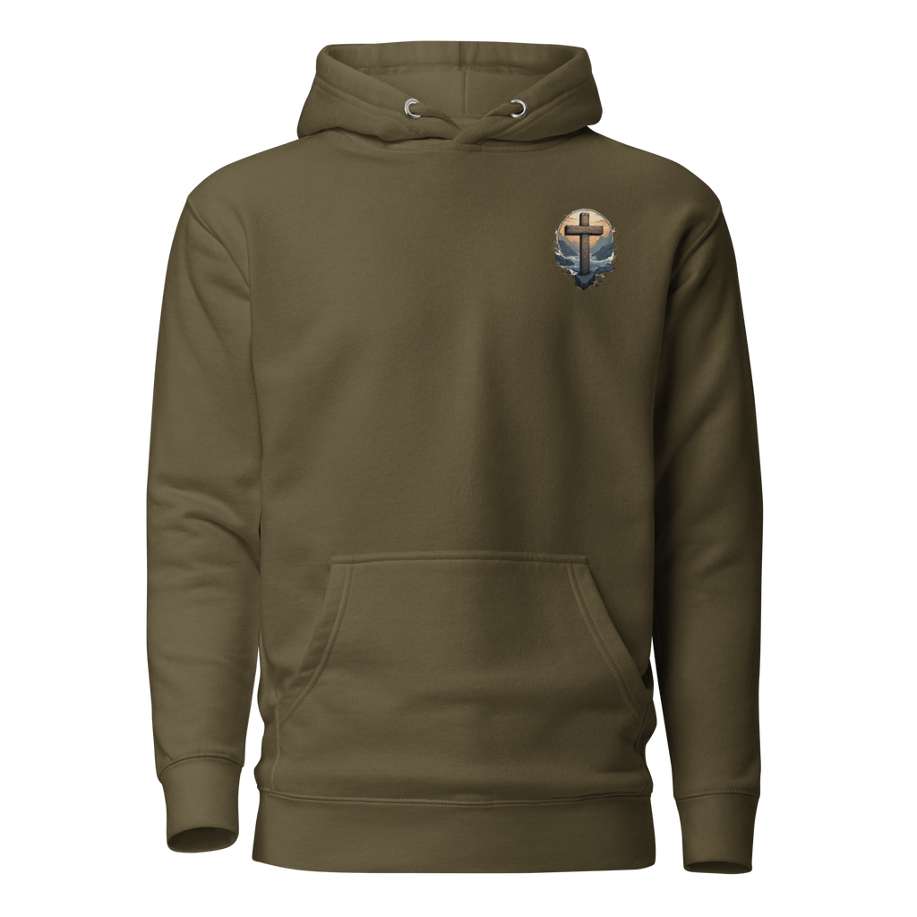 Military green Unshaken faith hoodie - Psalm 16:8 resilience and strength apparel