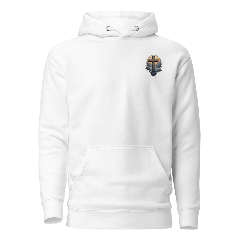 White Unshaken faith hoodie - Psalm 16:8 Christian apparel for resilience