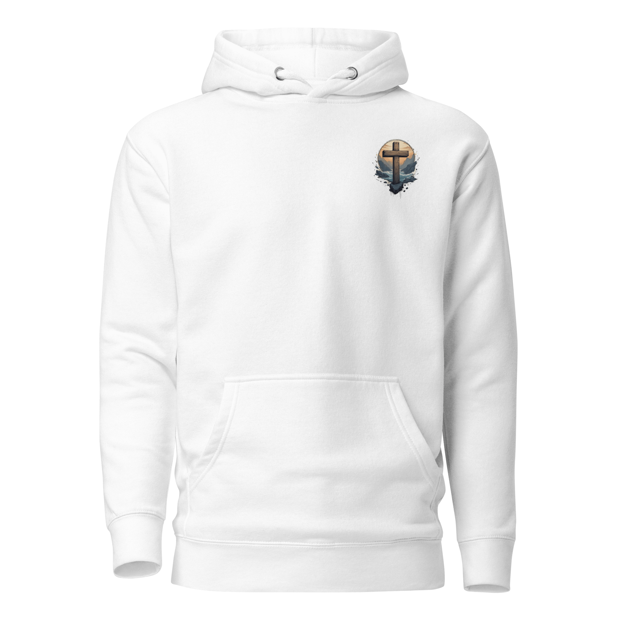 White Forgiven motivational hoodie - Romans 8:1 Christian new beginnings streetwear