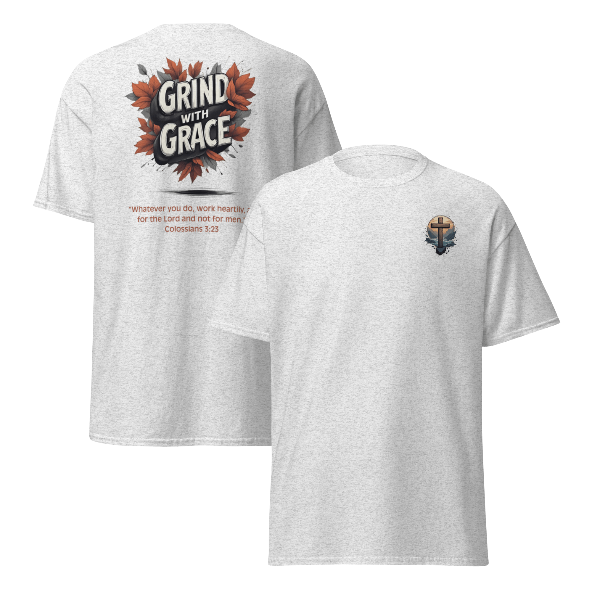 Ash grey Grind with Grace faith shirt - inspirational tee for personal growth and self-improvement