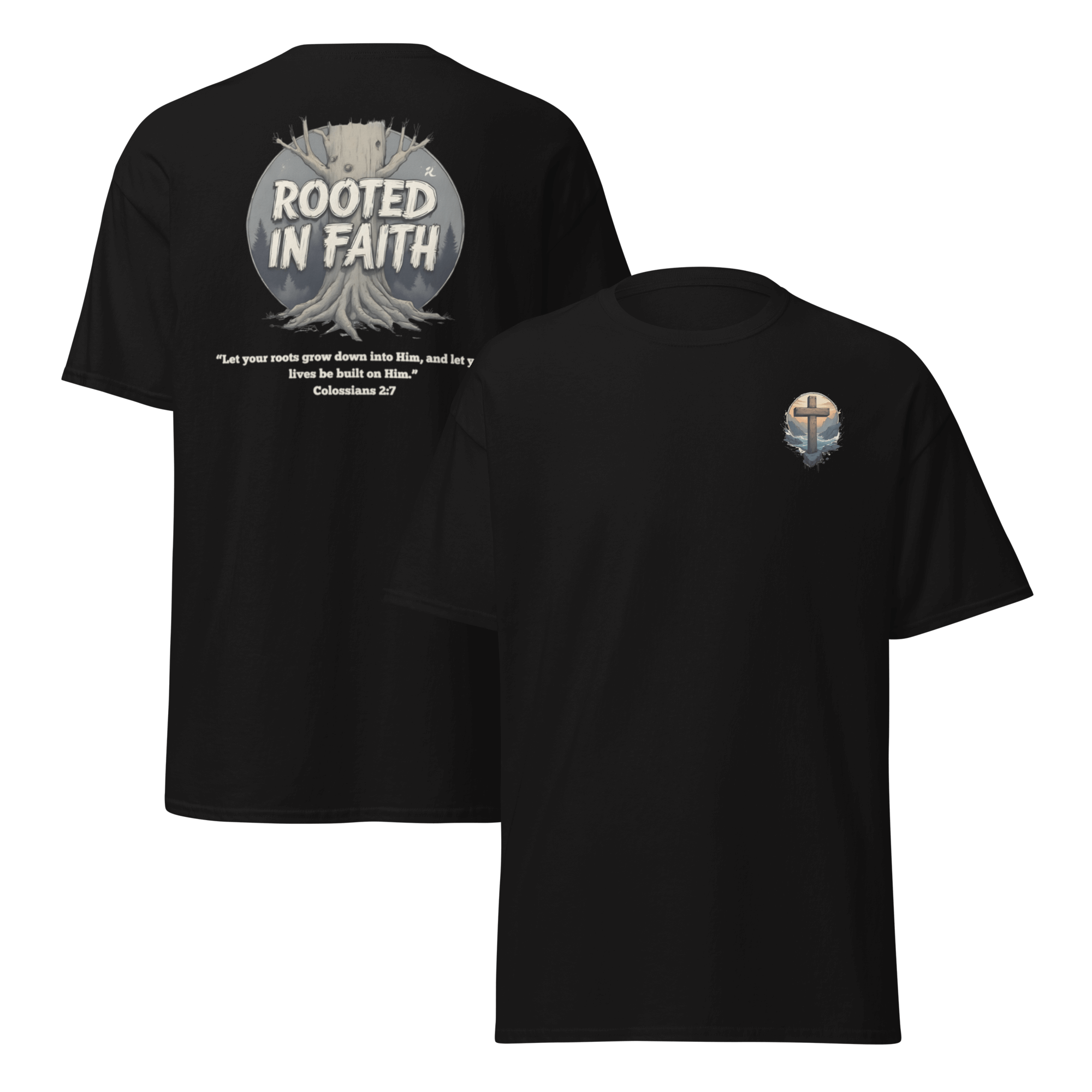 Black Rooted in Faith motivational shirt - spiritual foundation tee for personal development