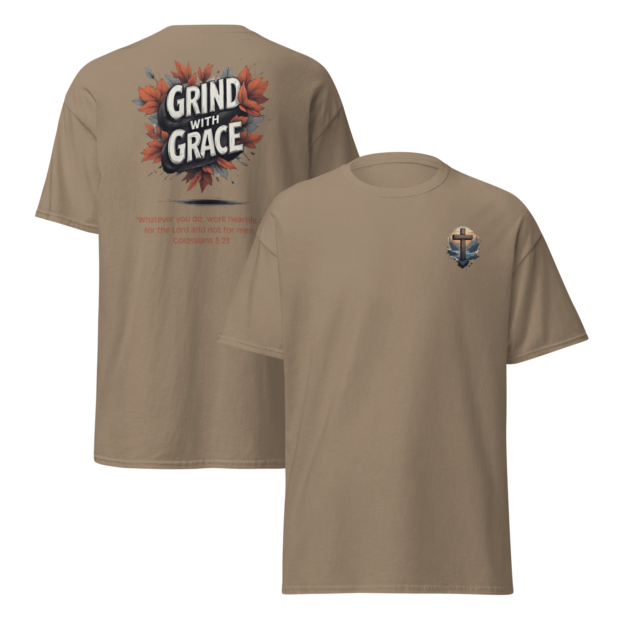 Brown Grind with Grace Christian shirt - motivational faith-based apparel for entrepreneurs