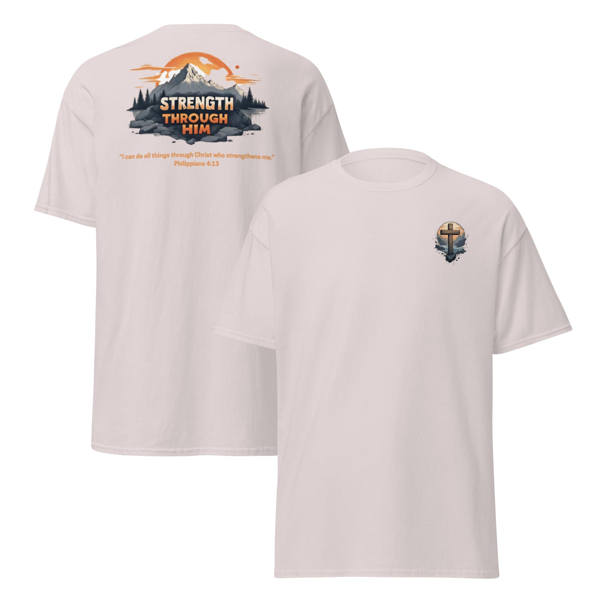 Ice grey Strength Through Him Christian workout shirt - Philippians 4:13 training apparel