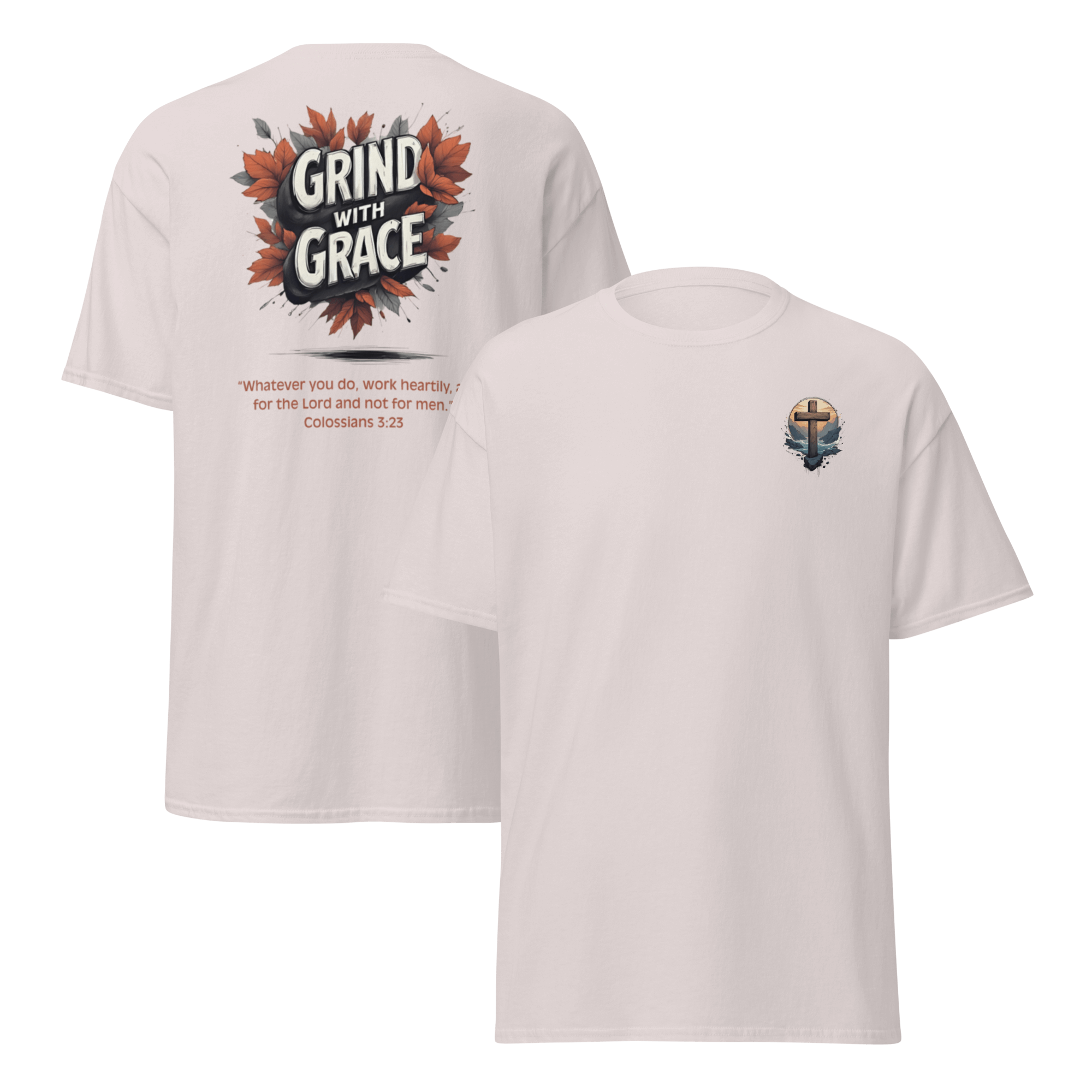 Ice grey Grind with Grace motivational t-shirt - Christian discipline and purpose shirt