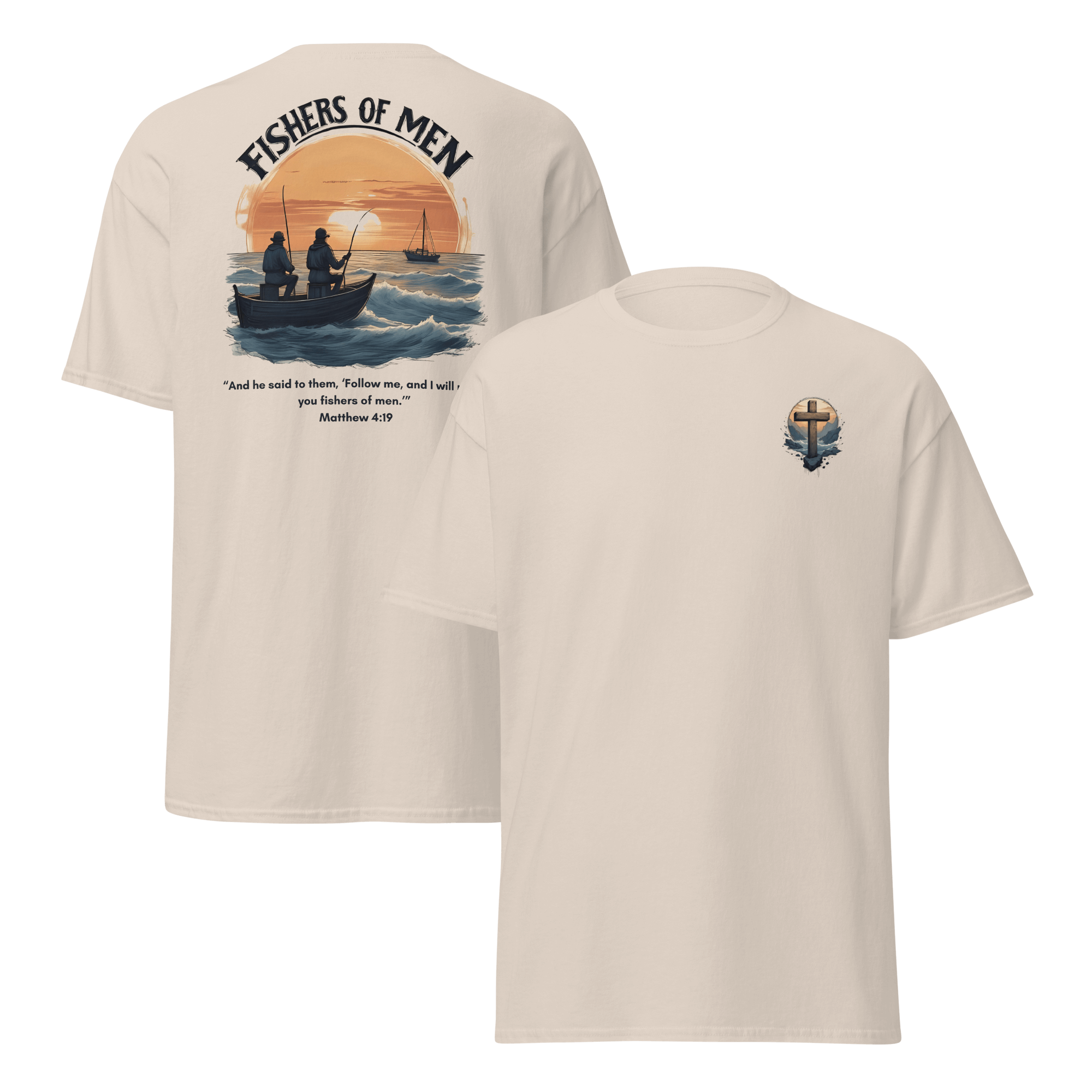 Natural beige Fishers of Men Christian t-shirt - inspirational discipleship and leadership tee