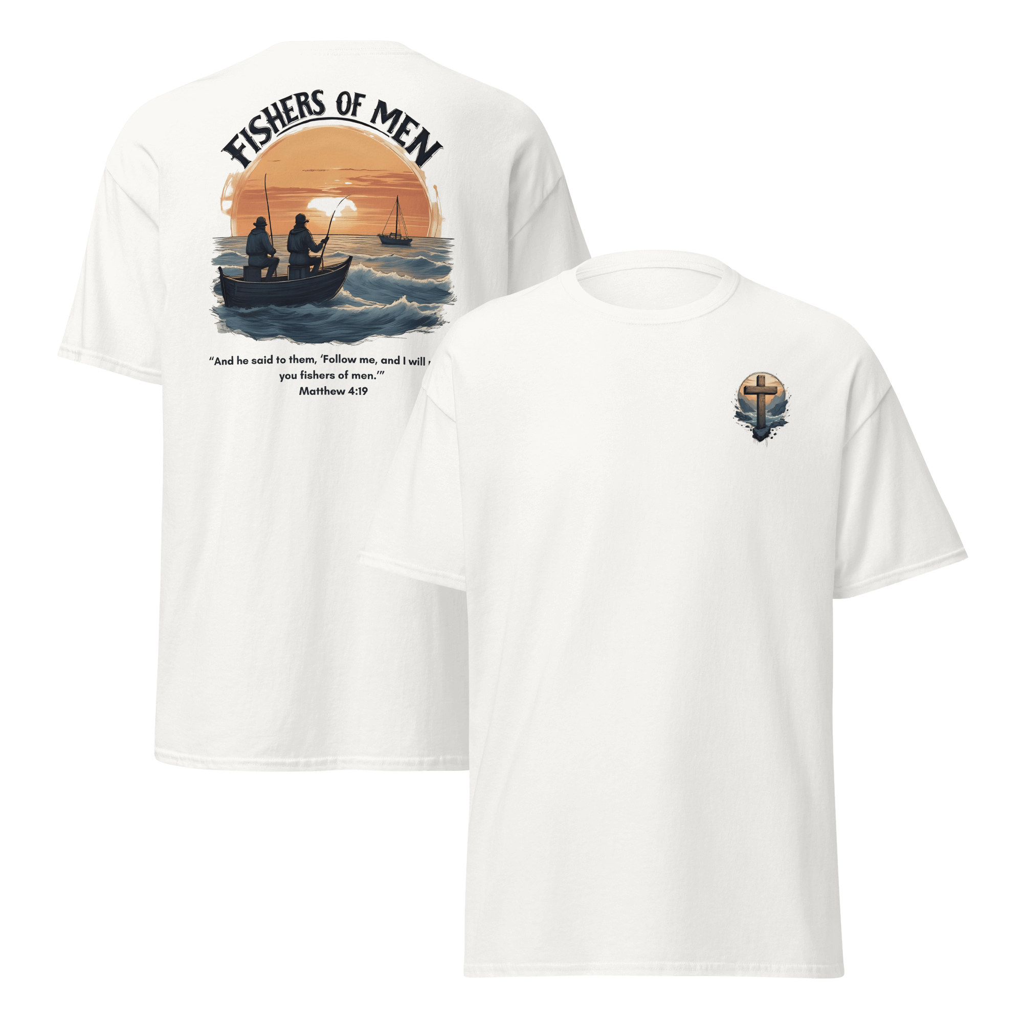 White Fishers of Men Christian t-shirt - leadership and discipleship faith-based tee